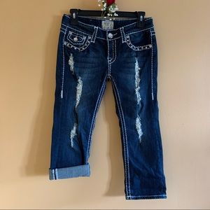 LA.idol Jeans USA Blue Denim Ripped Capri Jeans Size 7.